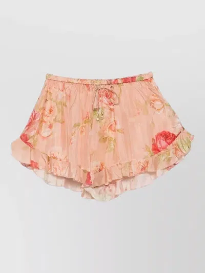 Zimmermann Silk Lounge Shorts Floral Motif Ruffle In Neutral