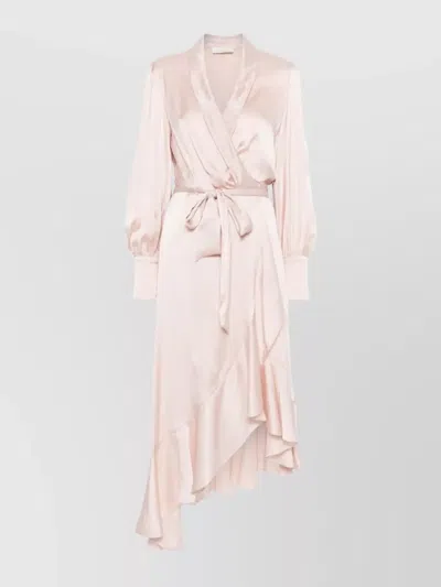ZIMMERMANN SILK MIDI DRESS WRAP V-NECK