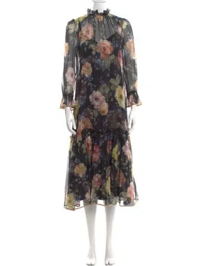 Pre-owned Zimmermann Silk Midi Length Dress In Black