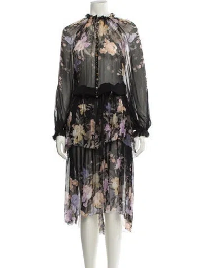Pre-owned Zimmermann Silk Midi Length Dress In Black