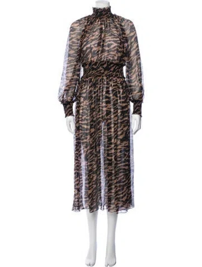 Pre-owned Zimmermann Silk Midi Length Dress In Black/brown