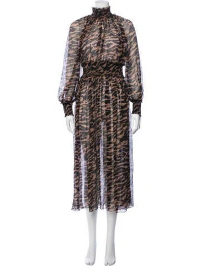 Pre-owned Zimmermann Silk Midi Length Dress In Black/brown