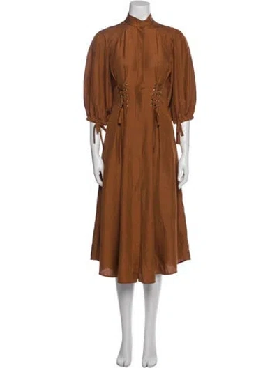 Pre-owned Zimmermann Silk Midi Length Dress In Brown