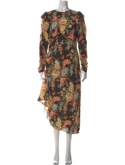 Pre-owned Zimmermann Silk Midi Length Dress In Brown