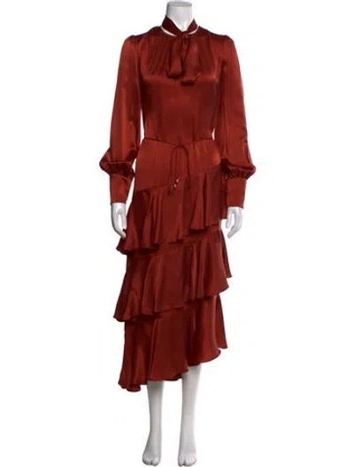 Pre-owned Zimmermann Silk Midi Length Dress In Brown