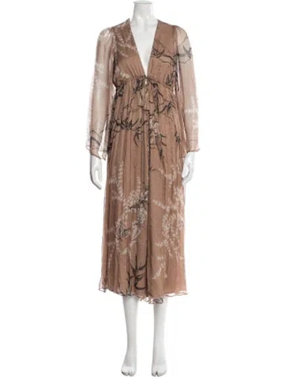 Pre-owned Zimmermann Silk Midi Length Dress In Brown