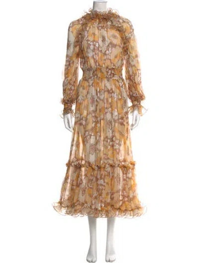 Pre-owned Zimmermann Silk Midi Length Dress In Orange