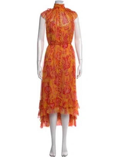 Pre-owned Zimmermann Silk Midi Length Dress In Orange