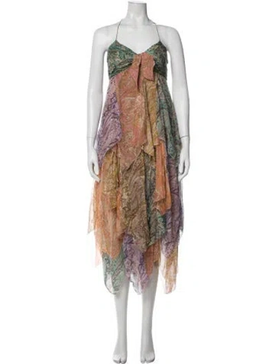 Pre-owned Zimmermann Silk Midi Length Dress W/ Tags In Blue