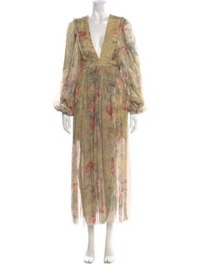 Pre-owned Zimmermann Silk Midi Length Dress In Yellow