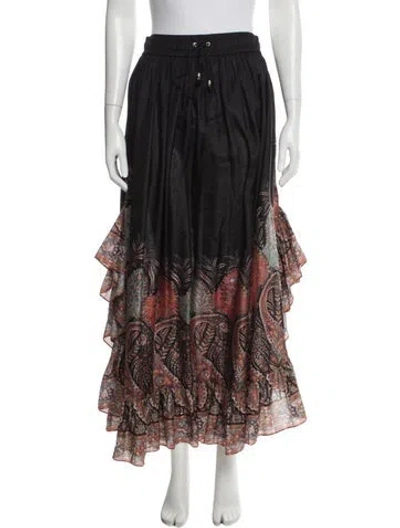 Pre-owned Zimmermann Silk Midi Length Skirt In Black