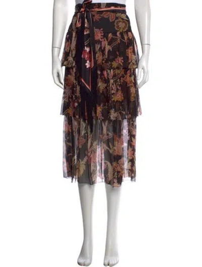 Pre-owned Zimmermann Silk Midi Length Skirt In Black