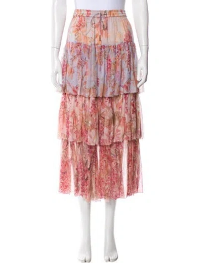 Pre-owned Zimmermann Silk Midi Length Skirt In Multi