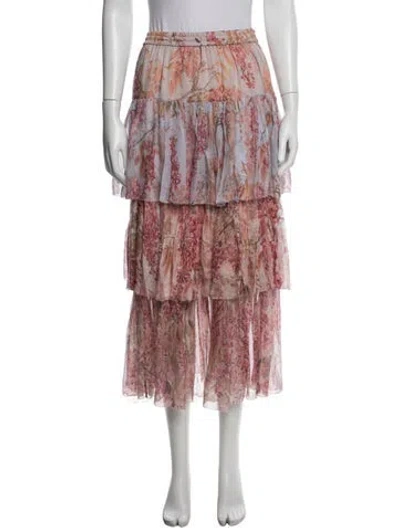 Pre-owned Zimmermann Silk Midi Length Skirt In Pink/purple