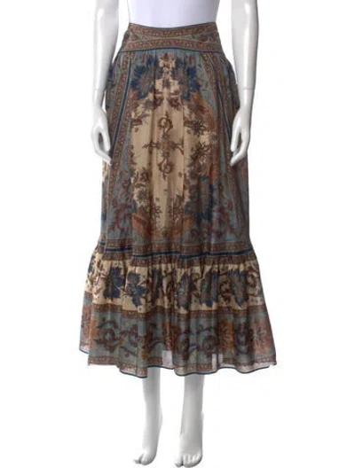 Pre-owned Zimmermann Silk Midi Length Skirt W/ Tags In Brown