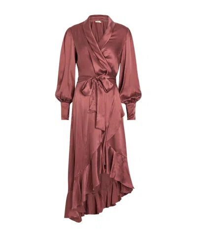 Zimmermann Silk Midi Wrap Dress In Red