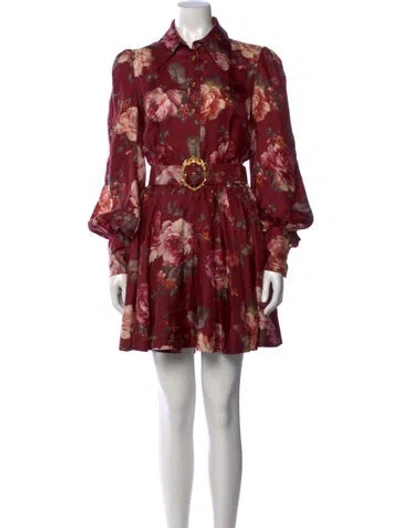 Pre-owned Zimmermann Silk Mini Dress In Burgundy