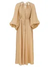 Zimmermann Silk Mini Dress With Billow Sleeves And Adjustable Chain In Brown