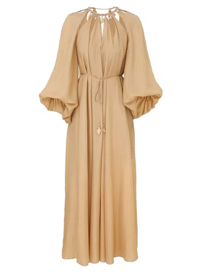 Zimmermann Silk Mini Dress With Billow Sleeves And Adjustable Chain In Neutral