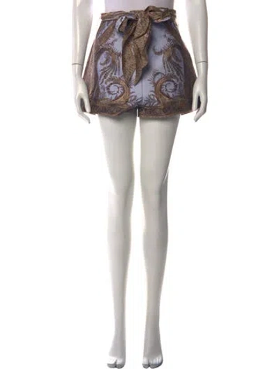 Pre-owned Zimmermann Silk Mini Shorts In Brown/purple