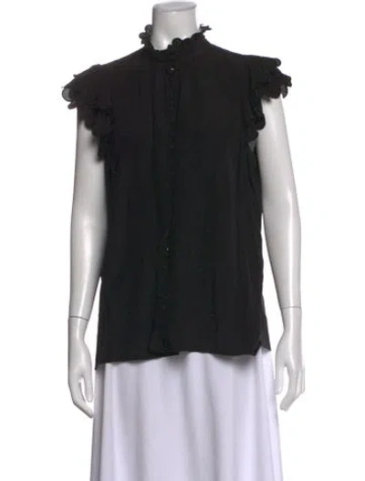 Pre-owned Zimmermann Silk Mock Neck Blouse In Black