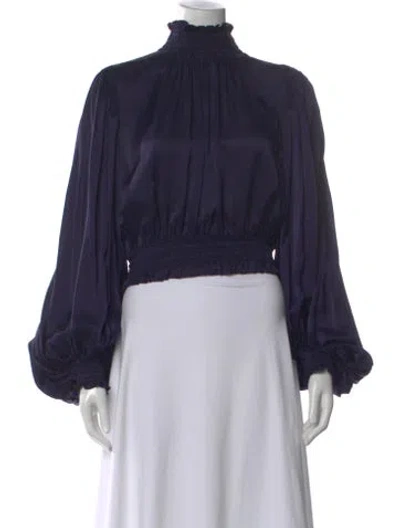 Pre-owned Zimmermann Silk Mock Neck Blouse In Blue