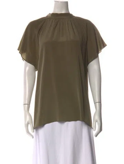Pre-owned Zimmermann Silk Mock Neck Blouse In Green