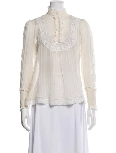 Pre-owned Zimmermann Silk Mock Neck Blouse In Neutrals