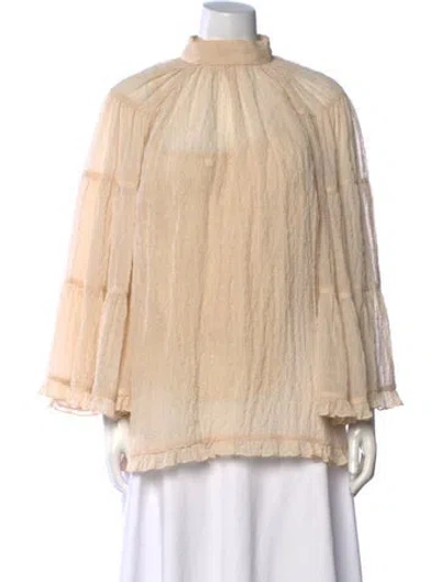 Pre-owned Zimmermann Silk Mock Neck Blouse In Neutrals