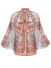 Zimmermann Paisley Floral Pure Silk Blouse With Self-tie Neck Detail In Multicolor