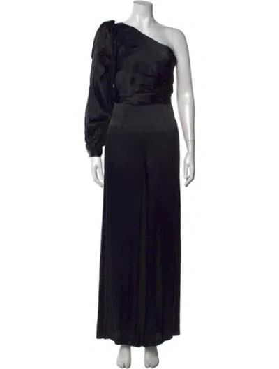 Pre-owned Zimmermann Silk One-shoulder Jumpsuit In Black