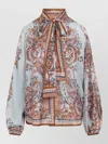 Zimmermann Paisley Floral Pure Silk Blouse With Self-tie Neck Detail In Multi