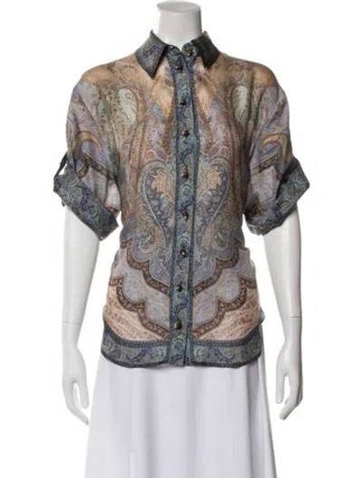 Pre-owned Zimmermann Silk Paisley Print Blouse In Blue