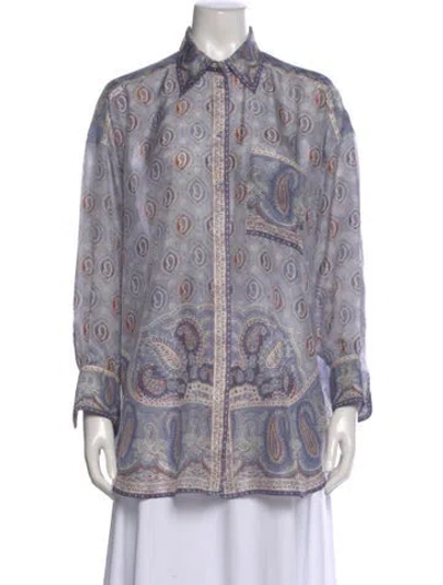 Pre-owned Zimmermann Silk Paisley Print Blouse In Blue