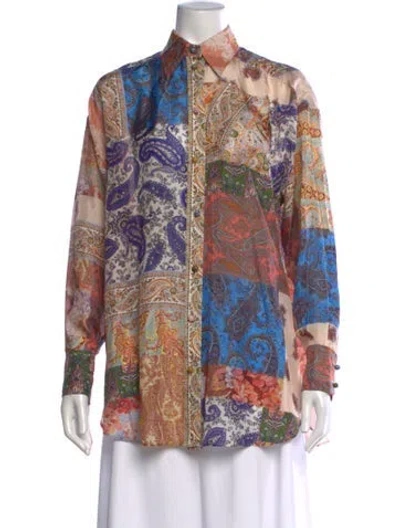 Pre-owned Zimmermann Silk Paisley Print Blouse In Blue