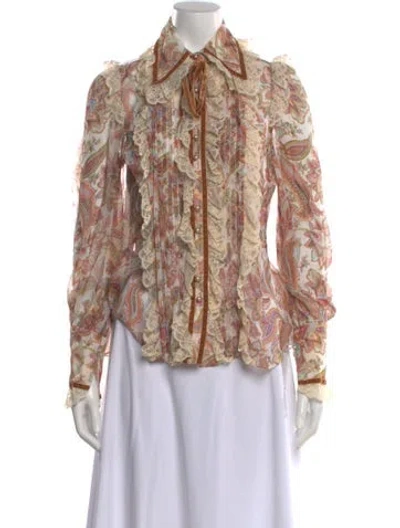 Pre-owned Zimmermann Silk Paisley Print Blouse In Brown