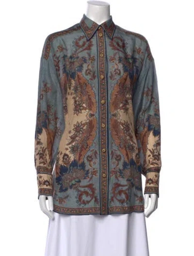 Pre-owned Zimmermann Silk Paisley Print Blouse In Brown