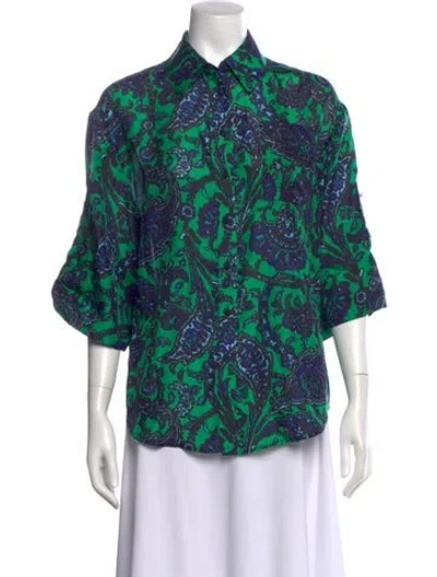 Pre-owned Zimmermann Silk Paisley Print Blouse In Green