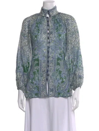 Pre-owned Zimmermann Silk Paisley Print Blouse In Green
