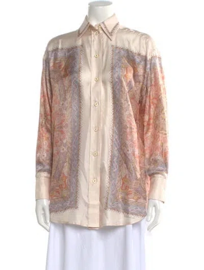 Pre-owned Zimmermann Silk Paisley Print Blouse In Neutral