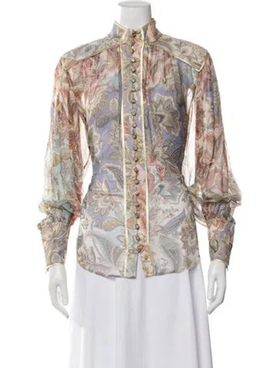Pre-owned Zimmermann Silk Paisley Print Blouse In Neutral