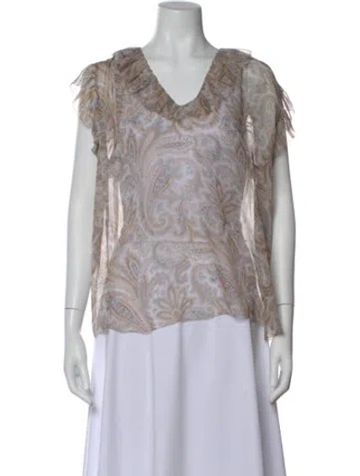 Pre-owned Zimmermann Silk Paisley Print Blouse In Neutral