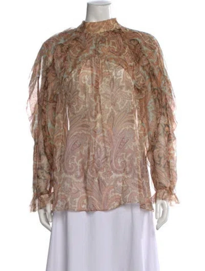 Pre-owned Zimmermann Silk Paisley Print Blouse In Neutral