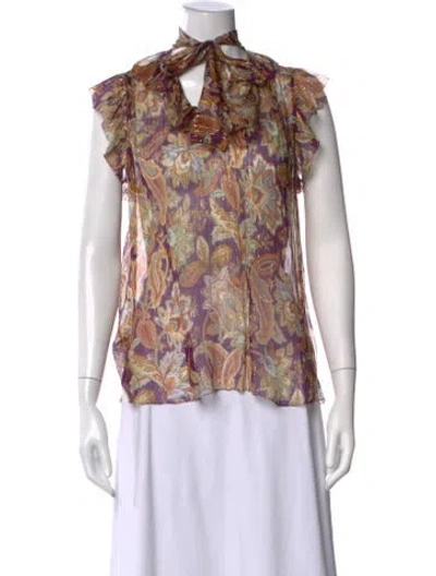 Pre-owned Zimmermann Silk Paisley Print Blouse In Neutrals