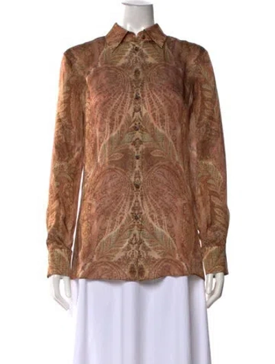 Pre-owned Zimmermann Silk Paisley Print Blouse In Neutrals
