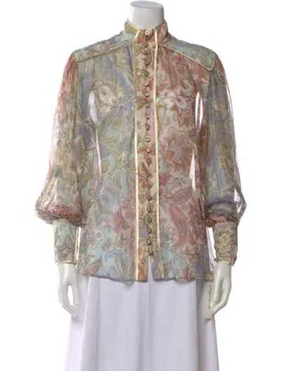 Pre-owned Zimmermann Silk Paisley Print Blouse In Pink