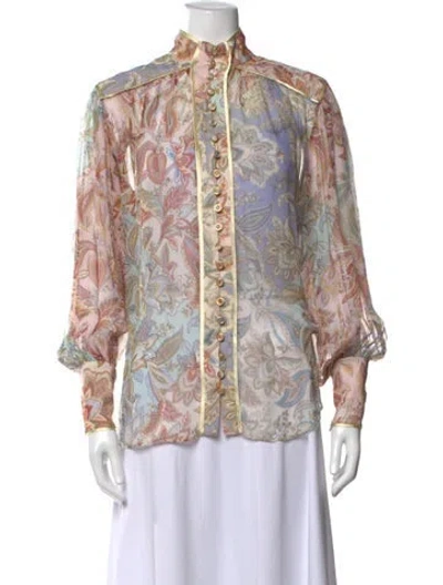 Pre-owned Zimmermann Silk Paisley Print Blouse In Pink