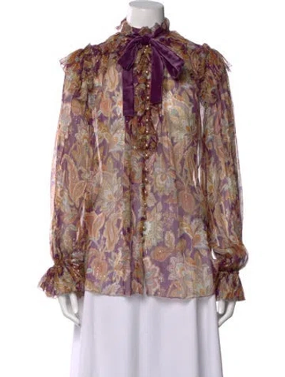 Pre-owned Zimmermann Silk Paisley Print Blouse In Purple