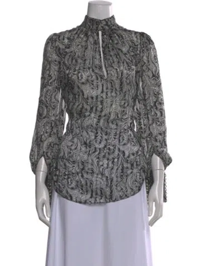 Pre-owned Zimmermann Silk Paisley Print Blouse In Silver