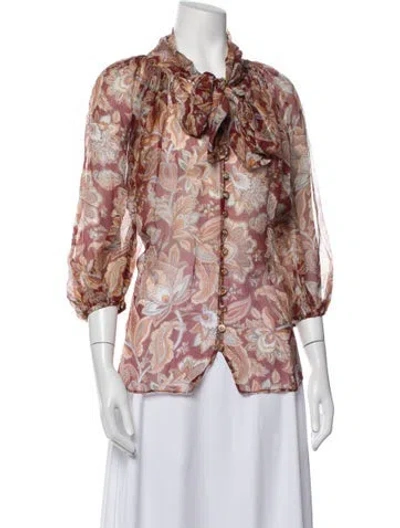 Pre-owned Zimmermann Silk Paisley Print Blouse W/ Tags In Neutrals